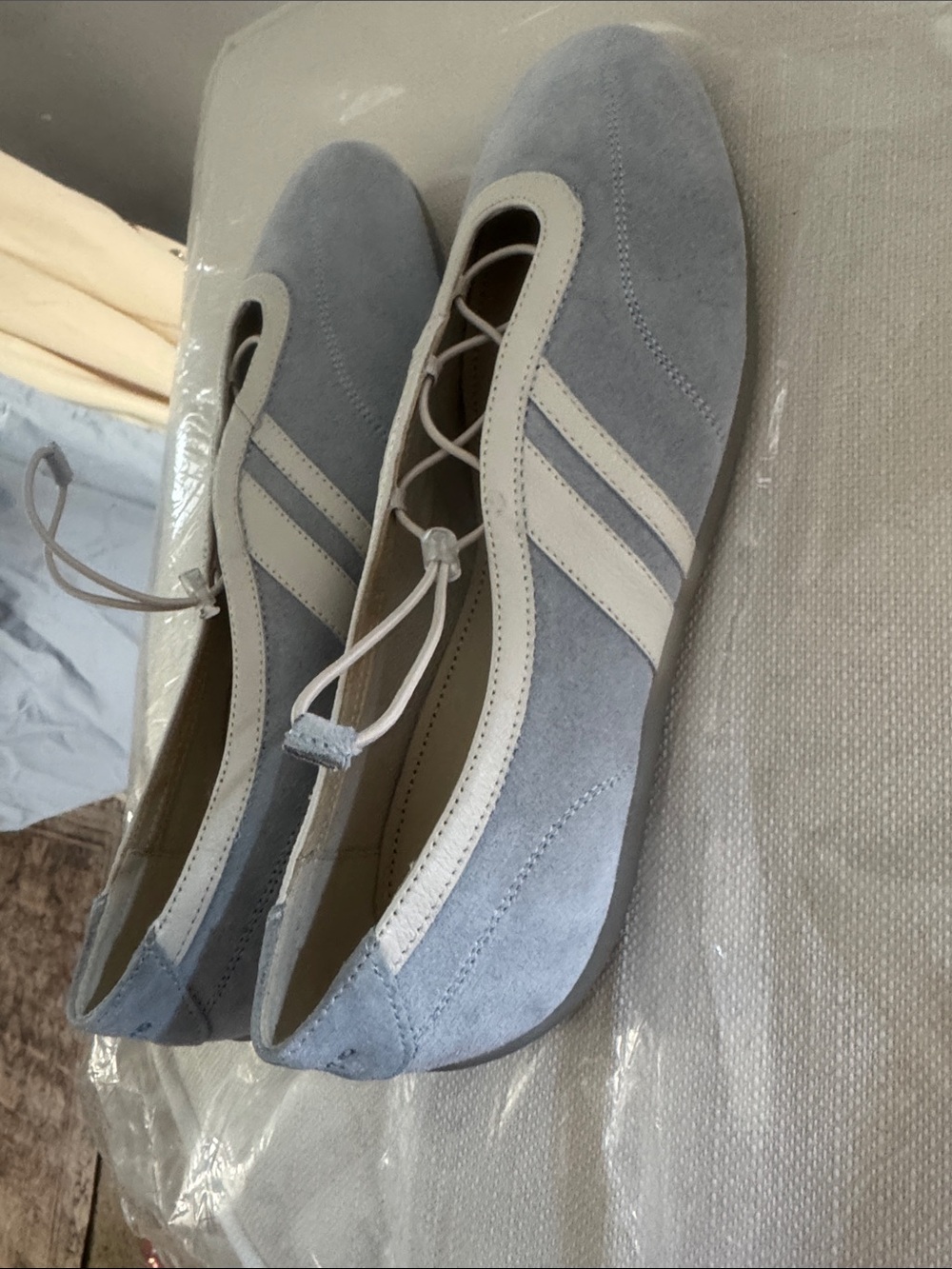 Vagabond Pale Blue and Cream Lace-Up Ballet Flats - Picture 9 of 14